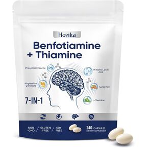 Vitamin B1 Benfotiamine 300mg with R-ALA 600mg & Thiamine - Advanced Nerve Support Supplement with Phosphatidylserine, L-Theanine, Turmeric & Magnesium - Non-GMO, Gluten Free, 240 Capsule in Kuwait