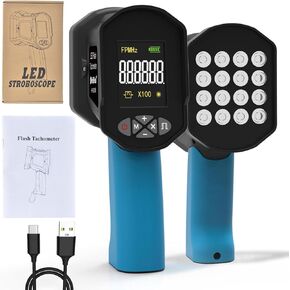 JOSBY LED مصطربة محمولة، 60-100000 دورة في الدقيقة مصطربة رقمية غير متصلة، مقياس سرعة الدوران فلاش LED، مع 16 خرزة مصباح LED قابلة للتعديل، شحن USB، للمروحة، محرك محرك HVAC، الإطارات، اختبار السرعة in Kuwait