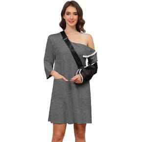 فستان نسائي بعد جراحة الكتف بأكمام 3/4 مفتوح بالكامل من الجانب، ملابس قابلة للتمزيق مع جيوب in Kuwait