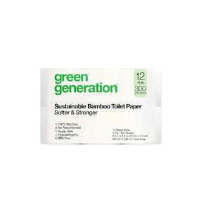 Green Generation Bamboo Toilet Paper -12 Roll, 3-Ply, 300 Sheets/Roll - Non Toxic Toilet Paper Organic Septic Safe - BPA Free Sustainable, Soft, FSC Certified - Home, Boat & RV Use in Saudi Arabia