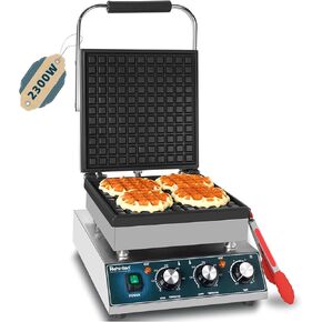 صانع الوافل البلجيكي التجاري من Hehinton®، صانع الوافل الكهربائي بقدرة 110 فولت 2300 وات، تحكم مزدوج في درجة الحرارة، منطقة طهي 11.4 بوصة × 11.4 بوصة، مكواة الوافل مع ألواح غير لاصقة لشاحنات الطعام والمقاهي والاستخدام المنزلي in Kuwait