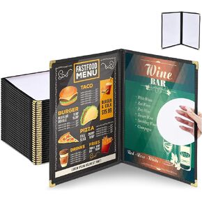 WeChef 30 حزمة 8.5 "× 11" قائمة مطعم يغطي مزدوجة أضعاف 2 صفحات 4 وجهات النظر PVC شفافة مطعم القائمة حامل كتاب مقهى فندق بار أسود in Kuwait