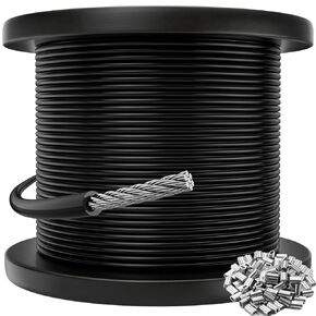 Black Vinyl Coated Cable - 304 Stainless Steel Wire Rope 1/16 Inch Overmolded to 3/32 Inch for Outdoor Hanging DIY Projects String Lights Trellis Clothesline 100ft in Saudi Arabia