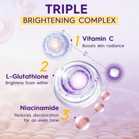 مكمل الجلوتاثيون - تركيبة تفتيح البشرة مع فيتامين C والنياسيناميد ومستخلص عرق السوس والكولاجين وحمض الهيالورونيك - لإشراق البشرة وإشراقها وترطيبها - 180 قرصًا in Kuwait