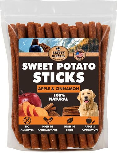BRUTUS & BARNABY USA Sweet Potato Dog Treats - Crunchy Grain Free Cinnamon Apple Sticks, Promotes Positive Gut Health with Natural Anti-Diarrhea Properties (Cinnamon & Apple, 8 oz) in Kuwait