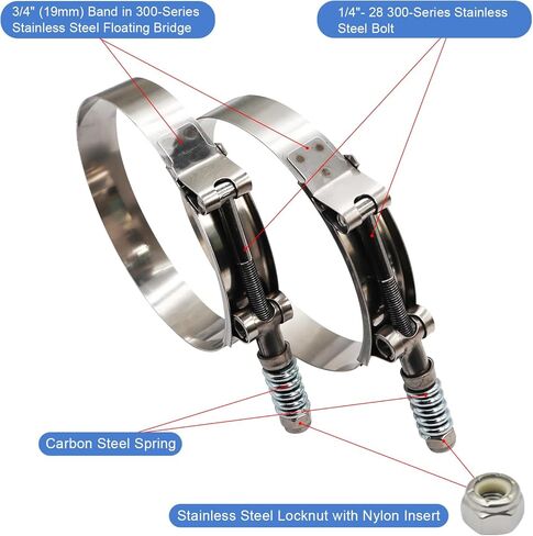 4.5 بوصة T بولت خرطوم O.D. مشبك من الفولاذ المقاوم للصدأ - مشابك خرطوم شديدة التحمل محملة بنابض 109 مم - 117 مم لقطر خرطوم 4.5 بوصة، يساعد الضبط التلقائي على الحفاظ على التوتر المستمر (109-117 مم، عبوتان) in Kuwait