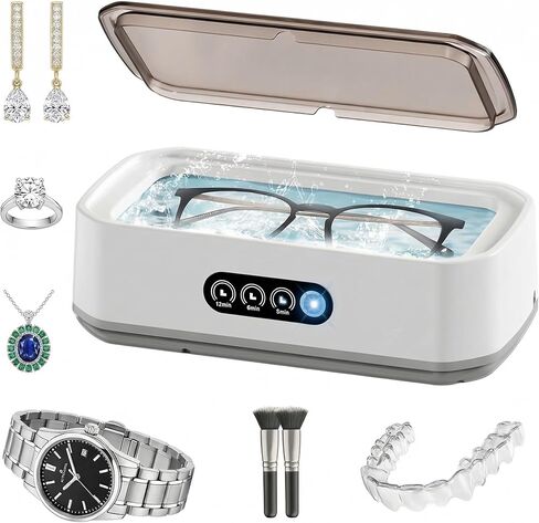 Ultrasonic Jewelry Cleaner Machine, 49KHz Professional Ultrasonic Cleaner for Jewelry, Eyeglasses, Rings, Watch Bands, with 650ML Stainless Steel Tank & 3 Time Modes in Kuwait