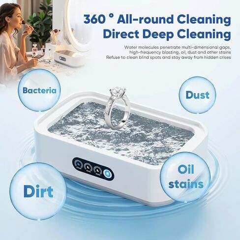 Ultrasonic Jewelry Cleaner Machine, 49KHz Professional Ultrasonic Cleaner for Jewelry, Eyeglasses, Rings, Watch Bands, with 650ML Stainless Steel Tank & 3 Time Modes in Kuwait