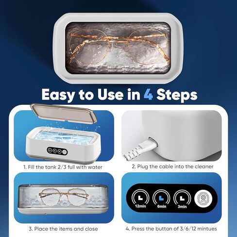 Ultrasonic Jewelry Cleaner Machine, 49KHz Professional Ultrasonic Cleaner for Jewelry, Eyeglasses, Rings, Watch Bands, with 650ML Stainless Steel Tank & 3 Time Modes in Kuwait