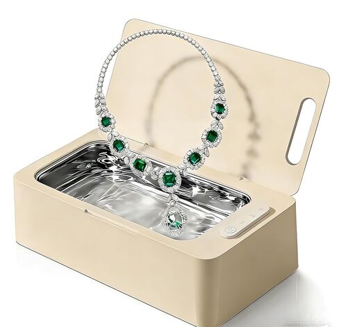 منظف ​​المجوهرات بالموجات فوق الصوتية الاحترافي للفضة، والنظارات، والخواتم، والمثبتات، وأطقم الأسنان، وحزام الساعة، و3 أوضاع للمؤقت، سعة 450 مل (أبيض) in Kuwait