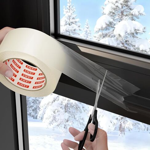 SWRT 2"x 30 YD 8 Mil Heavy Duty Transparent Window Weather Sealing Tape, No Residue Window Insulation for Summer, Blocks Pollen, Dust & Bugs，Preventing Cold Air Loss in Summer Door and Window Seal Kit in Saudi Arabia