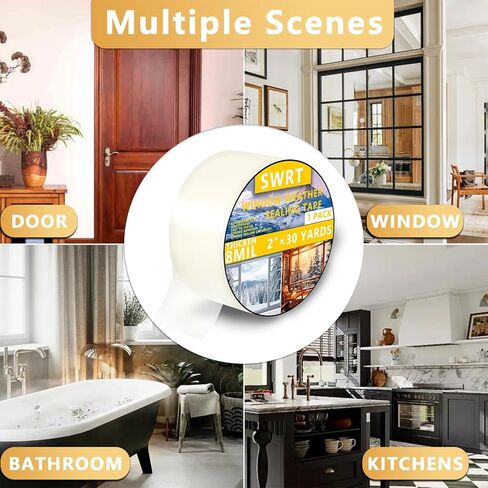 SWRT 2"x 30 YD 8 Mil Heavy Duty Transparent Window Weather Sealing Tape, No Residue Window Insulation for Summer, Blocks Pollen, Dust & Bugs，Preventing Cold Air Loss in Summer Door and Window Seal Kit in Saudi Arabia
