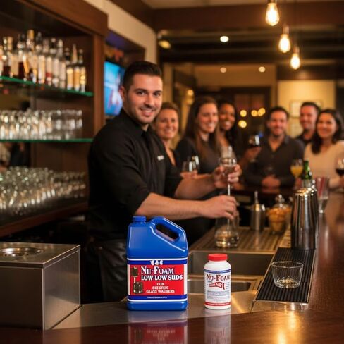 Nu-Foam Low-Low Suds Glass Washer Detergent and Sanitizing Tablets Bundle for Commercial Bar Glassware, Streak-Free in Kuwait