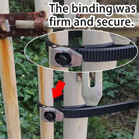 ربطات عنق بسقاطة شديدة التحمل وقابلة لإعادة الاستخدام، أربطة كابل قفل قابلة للتعديل مقاس 12 و20 بوصة مع تصميم قفل حزام، إبزيم من الفولاذ المقاوم للصدأ، أشرطة تأمين سوداء مقاومة للأشعة فوق البنفسجية في الهواء الطلق (6 قطع/20 بوصة) in Kuwait