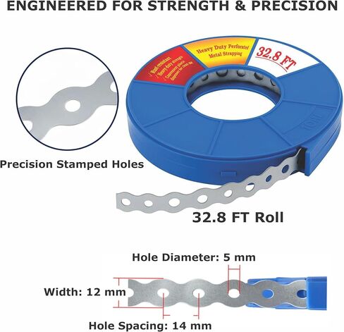 32.8FT Heavy Duty Perforated Metal Strapping, Galvanized Pipe Hanger Strap for Duct, Pipe, DIY & Construction - Strong, Flexible, Easy to Cut, Rust-Resistant in Kuwait