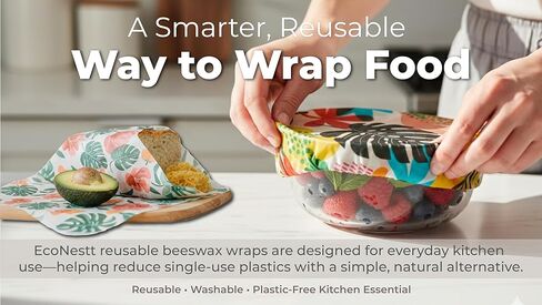 Beeswax Food Wraps (3-Pack S/M/L) – Reusable & Washable Food Storage Wraps, Plastic-Free Alternative for Sandwiches, Produce & Bowls in Saudi Arabia