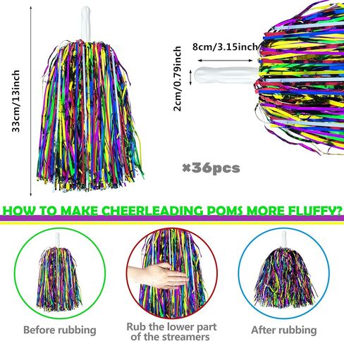 36PCS Color Cheerleading Pom Poms Metal Foil Plastic Pom Poms Baton Handle Games Sports Team Dance Party Football Basketball Club Spirit Sports Stage Performance Celebration in Saudi Arabia