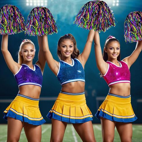 36PCS Color Cheerleading Pom Poms Metal Foil Plastic Pom Poms Baton Handle Games Sports Team Dance Party Football Basketball Club Spirit Sports Stage Performance Celebration in Saudi Arabia
