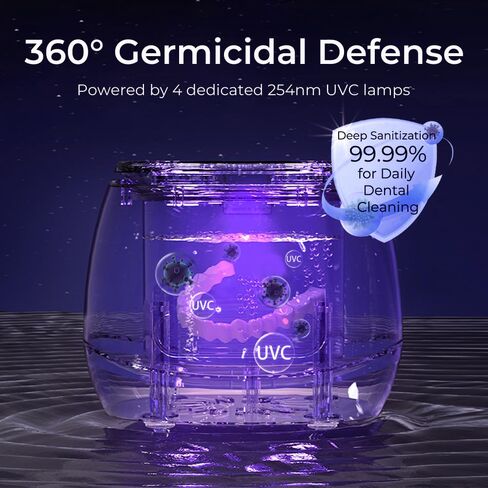 Ultrasonic Retainer Cleaner Machine, 45kHz Rechargeable Retainer Cleaner with 4 UV Lights, W200 Ultrasonic Cleaner for Retainers, Aligners, Mouth Guards, Night Guards & Dentures in Saudi Arabia