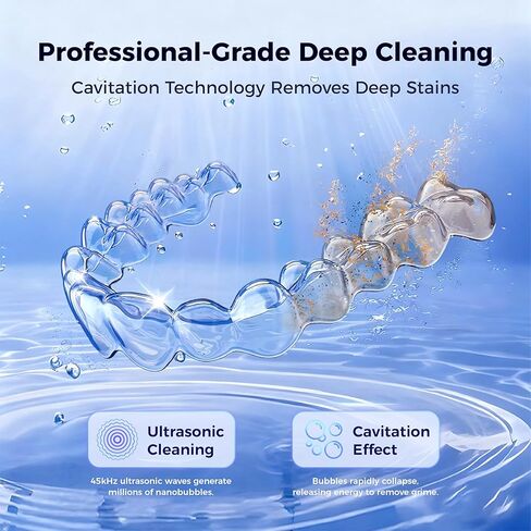 Ultrasonic Retainer Cleaner Machine, 45kHz Rechargeable Retainer Cleaner with 4 UV Lights, W200 Ultrasonic Cleaner for Retainers, Aligners, Mouth Guards, Night Guards & Dentures in Saudi Arabia