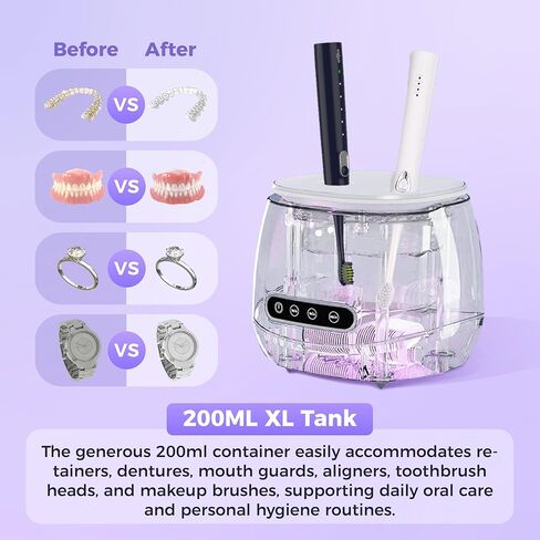 Ultrasonic Retainer Cleaner Machine, 45kHz Rechargeable Retainer Cleaner with 4 UV Lights, W200 Ultrasonic Cleaner for Retainers, Aligners, Mouth Guards, Night Guards & Dentures in Saudi Arabia