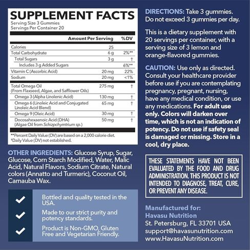 أوميغا 3 6 9 + علكات DHA للبالغين - بديل زيت السمك النباتي مع زيت بذور الشيا والطحالب - دعم وظيفة الدماغ والمناعة - نكهات الليمون والبرتقال - صديق للنباتيين - 60 قطعة in Kuwait