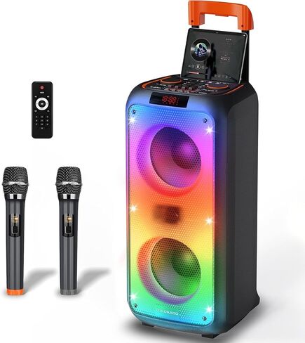 Karaoke Machine for Adults, Portable PA System Karaoke Machine Party Speaker with 2 Microphones, Supporting TF/USB/AUX, TWS & LED Mode for Home & Outdoor Parties (Black) in Saudi Arabia