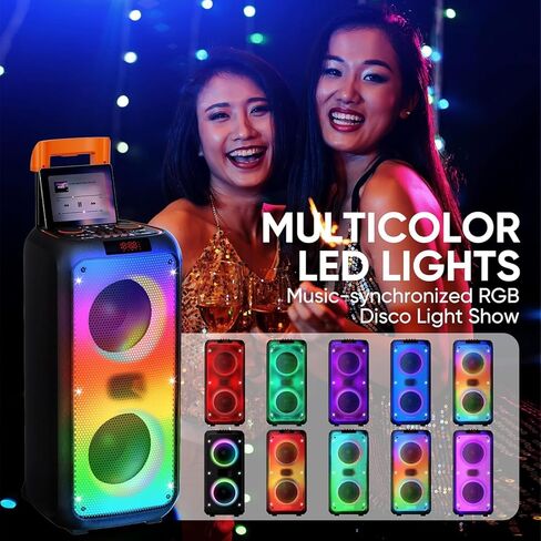 Karaoke Machine for Adults, Portable PA System Karaoke Machine Party Speaker with 2 Microphones, Supporting TF/USB/AUX, TWS & LED Mode for Home & Outdoor Parties (Black) in Saudi Arabia