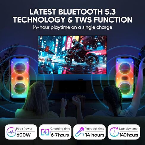 Karaoke Machine for Adults, Portable PA System Karaoke Machine Party Speaker with 2 Microphones, Supporting TF/USB/AUX, TWS & LED Mode for Home & Outdoor Parties (Black) in Saudi Arabia