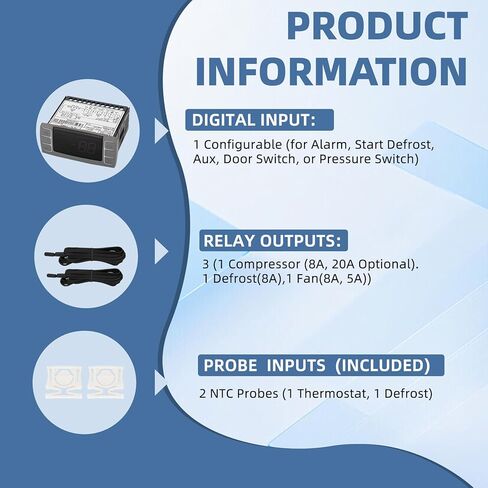 for Dixell XR06CX-4N1F1 Temperature Controllers, Programmable Digital Thermostat with Sensor Probe Fit for 120V 50-60hz Commercial Refrigerators/Freezer (Includes Mounting Hardware) in Kuwait