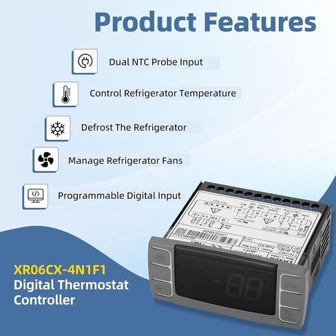 for Dixell XR06CX-4N1F1 Temperature Controllers, Programmable Digital Thermostat with Sensor Probe Fit for 120V 50-60hz Commercial Refrigerators/Freezer (Includes Mounting Hardware) in Kuwait