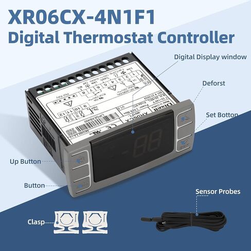 for Dixell XR06CX-4N1F1 Temperature Controllers, Programmable Digital Thermostat with Sensor Probe Fit for 120V 50-60hz Commercial Refrigerators/Freezer (Includes Mounting Hardware) in Kuwait