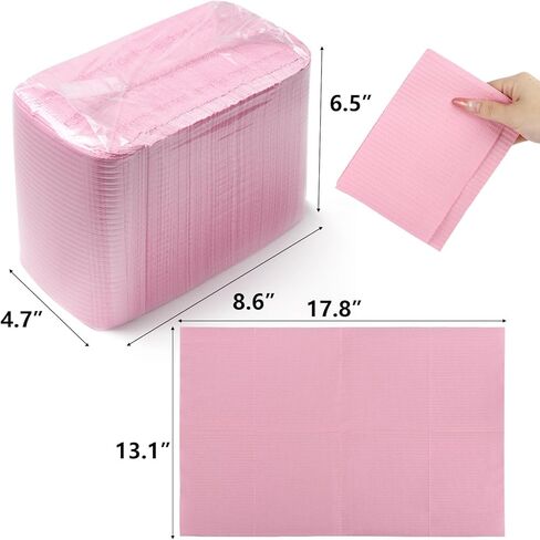 125 Pack Dental Bibs Disposable 3 Ply Dental Bibs Waterproof Pink Dental Bibs for Nail Salon, Dental Clinic, Pet Feeding, Tattoo Shop in Kuwait