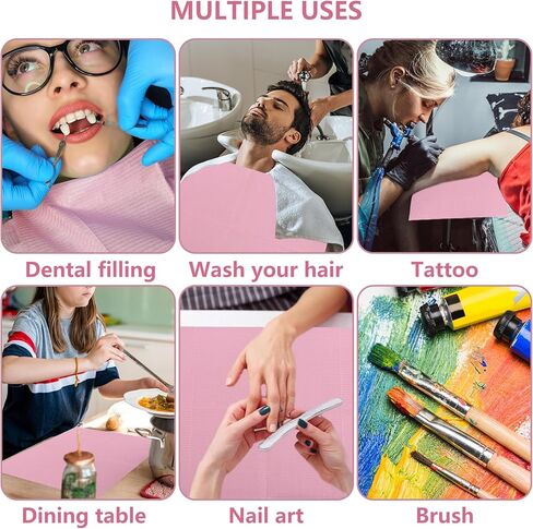 125 Pack Dental Bibs Disposable 3 Ply Dental Bibs Waterproof Pink Dental Bibs for Nail Salon, Dental Clinic, Pet Feeding, Tattoo Shop in Kuwait