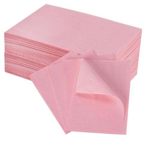 90-Pack Disposable Dental Bibs (13" x 18") – Pink Absorbent Surface Bibs with Waterproof Backing for Tattoo, Nail & Lash Salon in Kuwait