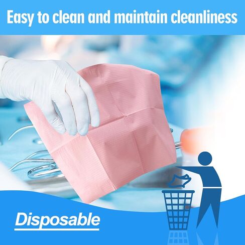 90-Pack Disposable Dental Bibs (13" x 18") – Pink Absorbent Surface Bibs with Waterproof Backing for Tattoo, Nail & Lash Salon in Kuwait