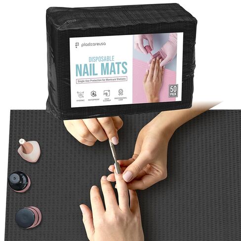 Disposable Nail Mats 50 Pcs - Salon Paper Towel and Table Cover for Nail Tech - 3 Ply Waterproof Manicure Prep Pads - Acrylic Art Supplies and Accessories (Black) in Saudi Arabia