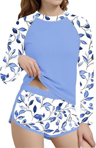 Girls Rash Guard Swimsuit Teens Two Piece Bathing Suit Long Sleeve Swimwear Summer Beach Printing Beach Swimsuits Set in Saudi Arabia
