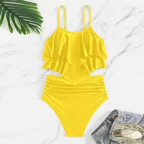 Swimsuit for Girls 2 Piece Bikini Swimsuits Sets Floral Modest Ruffled Teen Bathing Halter Top Swimwear Size 7-14 in Saudi Arabia