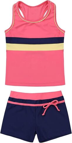 Kids Girls Two-Piece Swimsuits Sleeveless Swim Tops with Boyshorts Athletic Tankini Outfit Set Swimwear in Kuwait