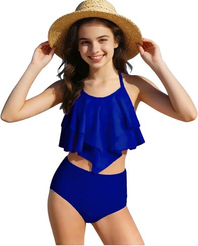 الفتيات ملابس السباحة 2 قطعة المتدرج تكدرت ثوب السباحة عادية العصرية قابل للتعديل الأشرطة ملابس الشاطئ مجموعة حجم 7-14 in Kuwait