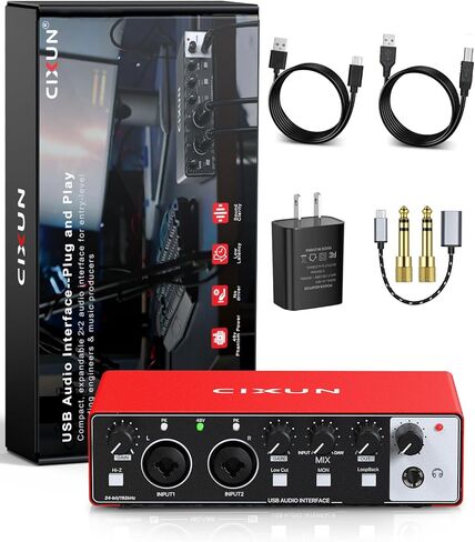 2x2 USB-C Audio Interface for PC/Mac Recording, 24-bit/192kHz, Dual TS/XLR Inputs, +48V Phantom Power, Studio/Podcast/Streaming(Matte Red) in Saudi Arabia