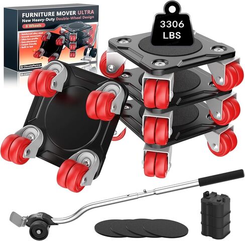 Furniture Movers with 8 Wheels – All New Double-Wheel Design, Full Carbon Steel Heavy Duty Dolly with Lifter, Supports up to 3306 LBS, Stable & Effortless Moving in Saudi Arabia