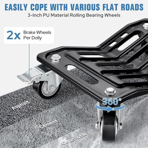 KEDSUM Car Dolly Set of 4, 6000 LBS Heavy Duty Car Wheel Dolly, High-tensile Structural Steel & Reinforced Rid Design for Moving Cars, Trailers, SUV, Motorcycles and Boats in Kuwait