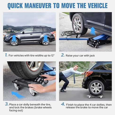 KEDSUM Car Dolly Set of 4, 6000 LBS Heavy Duty Car Wheel Dolly, High-tensile Structural Steel & Reinforced Rid Design for Moving Cars, Trailers, SUV, Motorcycles and Boats in Kuwait