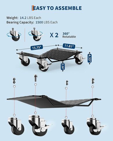 Wheel Dolly Set of 4, Car Moving Dolly 6000LBS Heavy-Duty Cart for Moving Cars, Trucks, Trailers, Motorcycles, and Boats, Black in Saudi Arabia