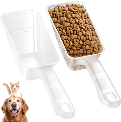 2-Pack Dog Food Scoop 1 Cup, Plastic Pet Food Measuring Scoop With Measuring Lines (1/2 & 1 Cup Markings) for Dogs, Cats, Fish, Bird（Transparent in Kuwait