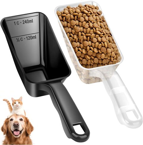 2-Pack Dog Food Scoop 1 Cup, Plastic Pet Food Measuring Scoop With Measuring Lines (1/2 & 1 Cup Markings) for Dogs, Cats, Fish, Bird（Transparent in Saudi Arabia