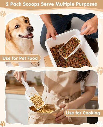 2-Pack Dog Food Scoop 1 Cup, Plastic Pet Food Measuring Scoop With Measuring Lines (1/2 & 1 Cup Markings) for Dogs, Cats, Fish, Bird（Transparent in Saudi Arabia