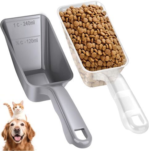 2-Pack Dog Food Scoop 1 Cup, Plastic Pet Food Measuring Scoop With Measuring Lines (1/2 & 1 Cup Markings) for Dogs, Cats, Fish, Bird（Transparent in Saudi Arabia